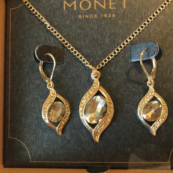 -SOLD_Monet Brown Cryst-Ornament Necklace Earrings - Picture 6 of 7